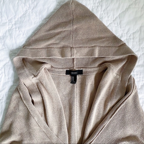 Forever 21 Knit Hooded Open Cardigan Tan Medium - Picture 7 of 11
